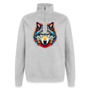 Loup - Sweat à zip 1/4 - gris chiné - Devant - AI Model Female 172 light (172cm) & AI Model Male 178 dark (178cm)