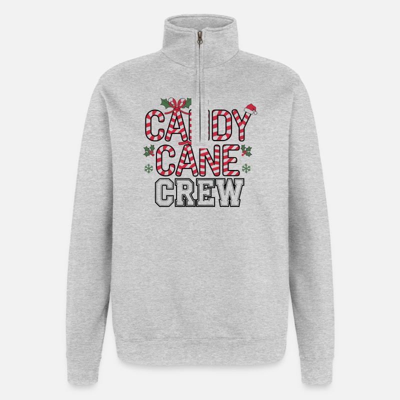 Festive Candy Cane Crew Christmas - Quarter-Zip Sweatshirt - heather grey