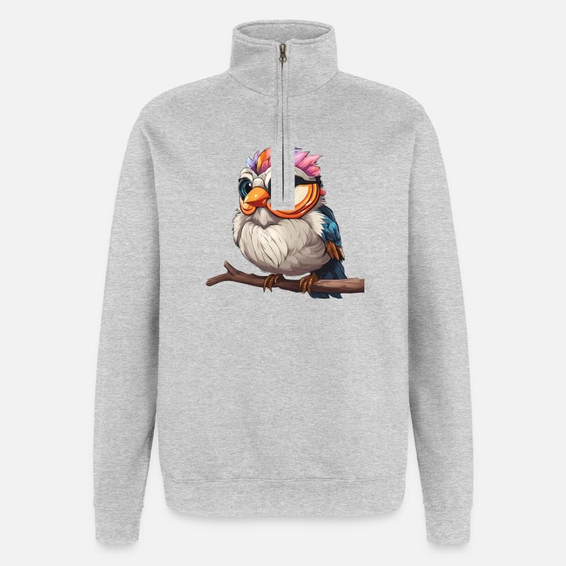 Lebendiges Spektakel der bunten Eule - Quarter-Zip-Sweatshirt - Grau meliert