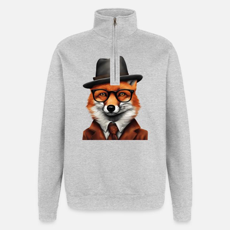 Sherlock Fox en tenue classique - Sweat à zip 1/4 - gris chiné