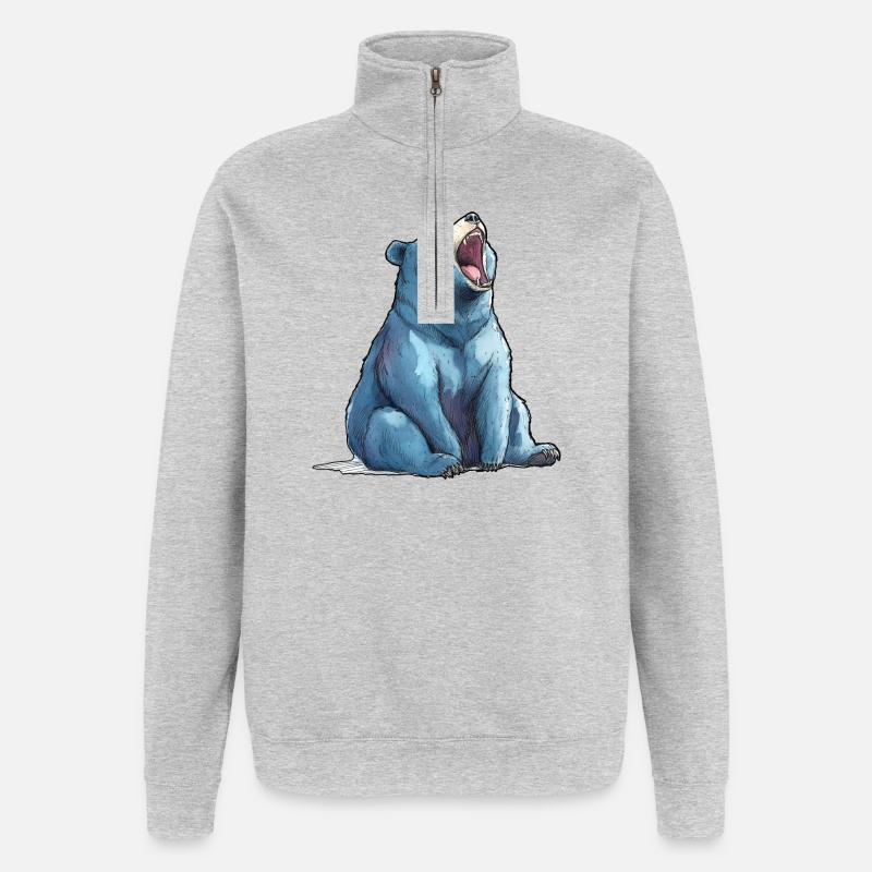 Wasserfarben Blau Bär - Quarter-Zip-Sweatshirt - Grau meliert