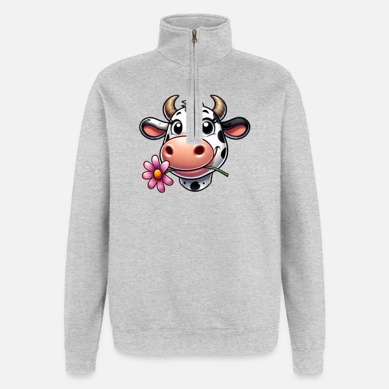Vache - Sweat à zip 1/4 - gris chiné