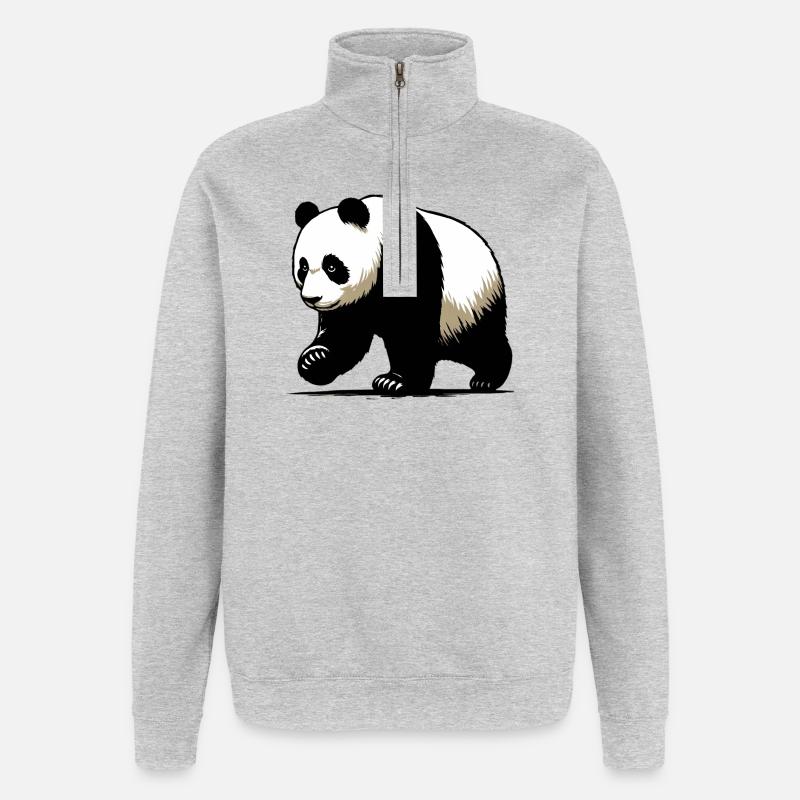 Panda - Sweat à zip 1/4 - gris chiné