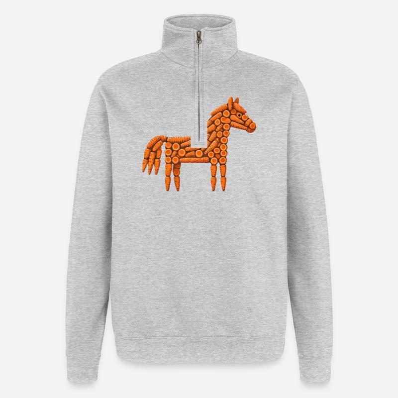 Karotten-Pferde-Muster - Quarter-Zip-Sweatshirt - Grau meliert