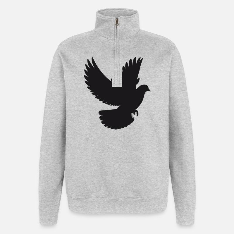 Friedvolle Taube im Flug – Silhouetten-Stil - Quarter-Zip-Sweatshirt - Grau meliert