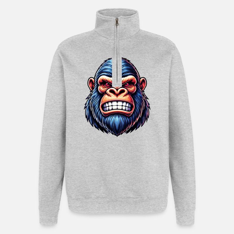 Gorille - Sweat à zip 1/4 - gris chiné