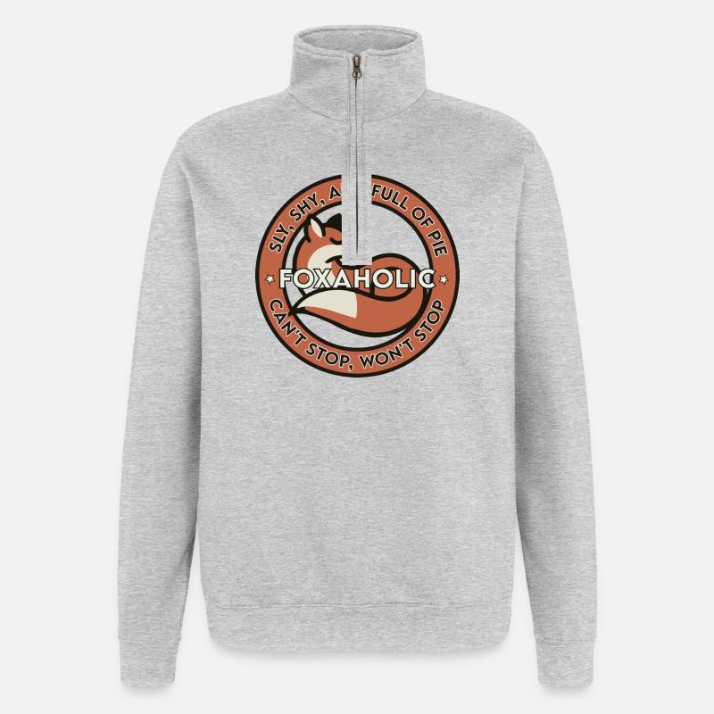 Accro au renard - Sweat à zip 1/4 - gris chiné