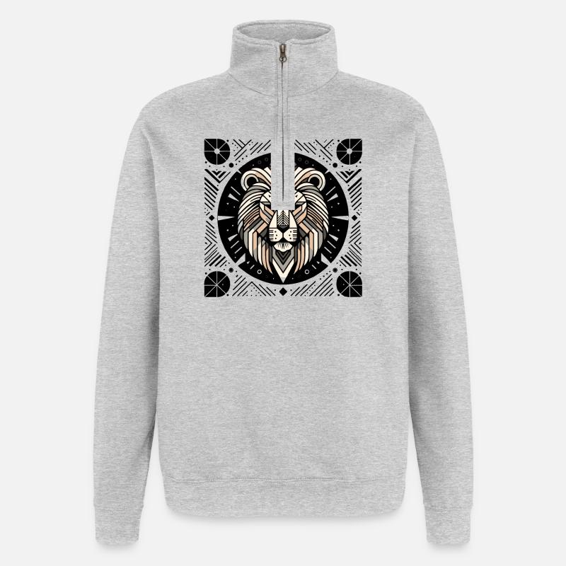 Abstract Tier Löwe 1 - Quarter-Zip-Sweatshirt - Grau meliert