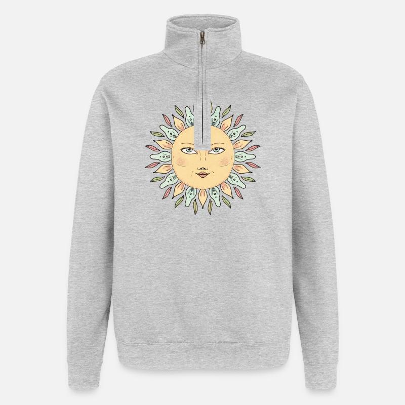 Style Mandala Face de Soleil - Sweat à zip 1/4 - gris chiné