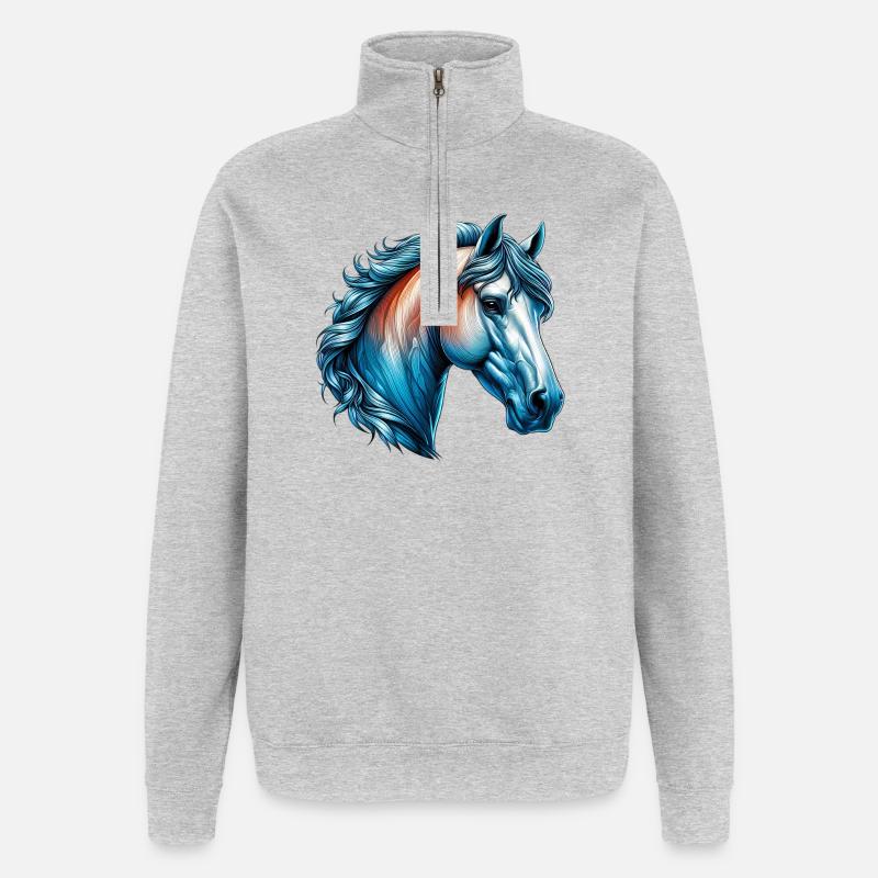 Pferd - Quarter-Zip-Sweatshirt - Grau meliert