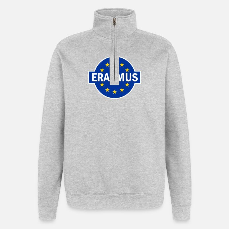 Erasmus Design with EU Flag - Quarter-Zip Sweatshirt - heather grey