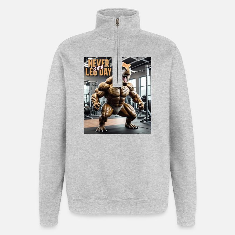 Dino - Never skip Leg Day - Quarter-Zip-Sweatshirt - Grau meliert