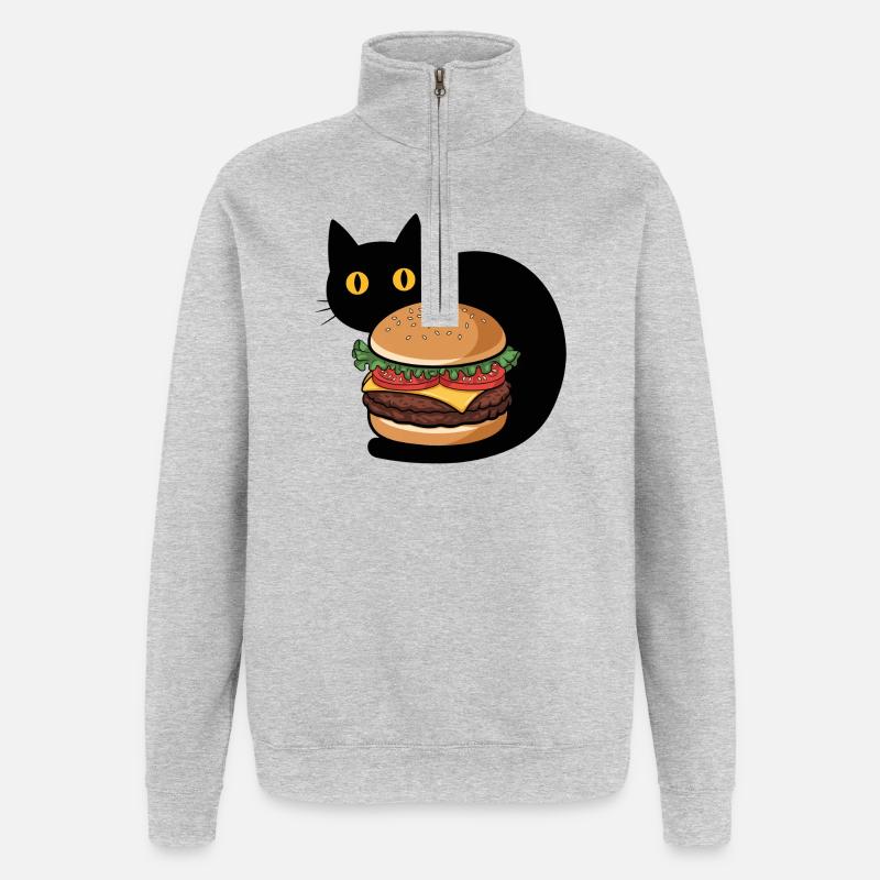 Burger Chat - Sweat à zip 1/4 - gris chiné