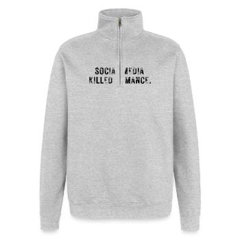 SOCIAL MEDIA KILLED ROMANCE - Quarter-Zip-Sweatshirt - Grau meliert - Vorne - AI Model Female 172 light (172cm) & AI Model Male 178 dark (178cm)