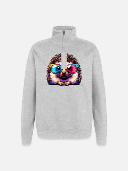Hedgehog with sunglasses - Quarter-Zip Sweatshirt - heather grey