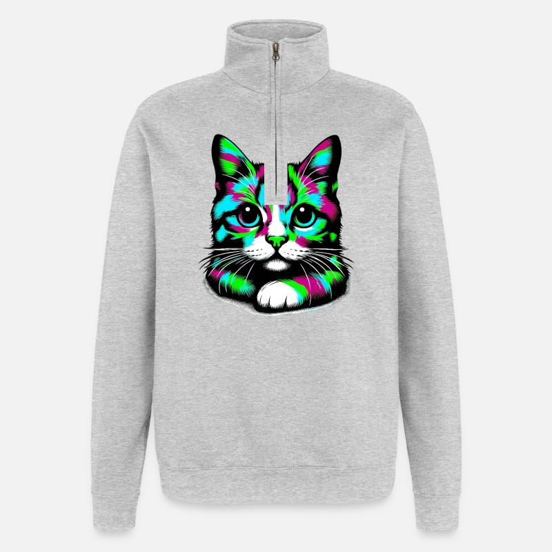 Katze - Quarter-Zip-Sweatshirt - Grau meliert