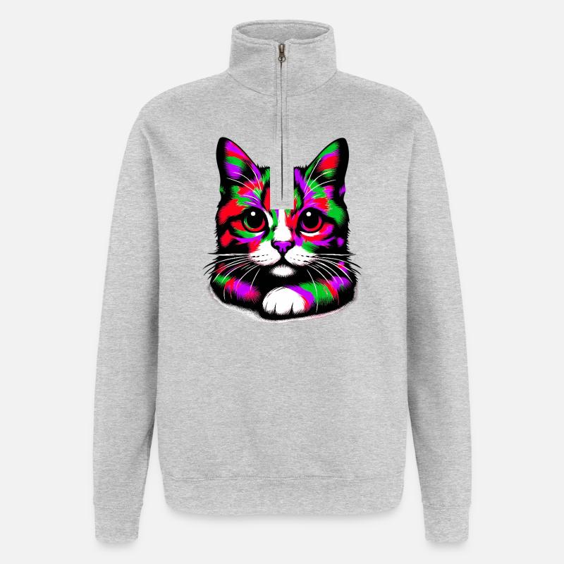 Chat - Sweat à zip 1/4 - gris chiné