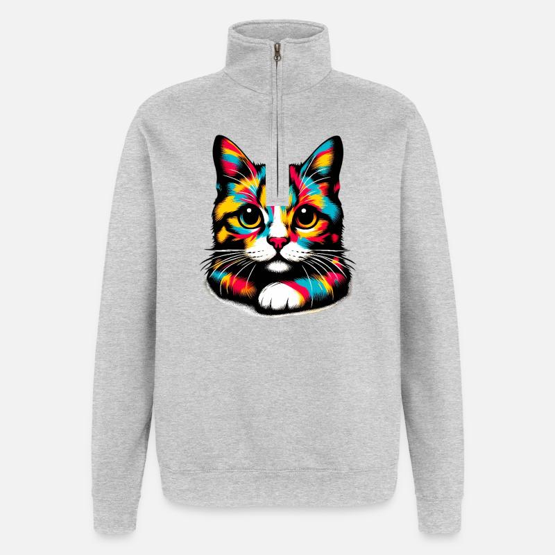 Chat - Sweat à zip 1/4 - gris chiné
