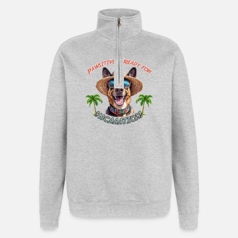 Schäferhund im Sommerlook: Pawsitively Ready - Quarter-Zip-Sweatshirt - Grau meliert