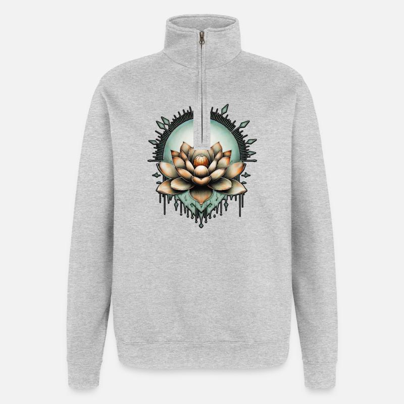 Meditative elegance. Exquisite lotus flower - Quarter-Zip Sweatshirt - heather grey