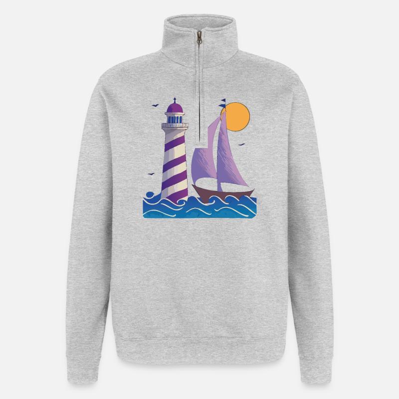 Phare avec bateau - Sweat à zip 1/4 - gris chiné