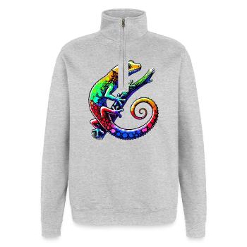 Gecko - Quarter-Zip-Sweatshirt - Grau meliert - Vorne - AI Model Female 172 light (172cm) & AI Model Male 178 dark (178cm)
