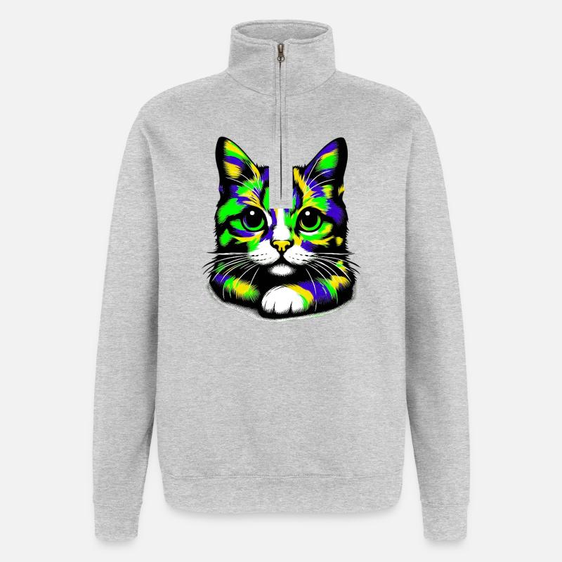 Chat - Sweat à zip 1/4 - gris chiné