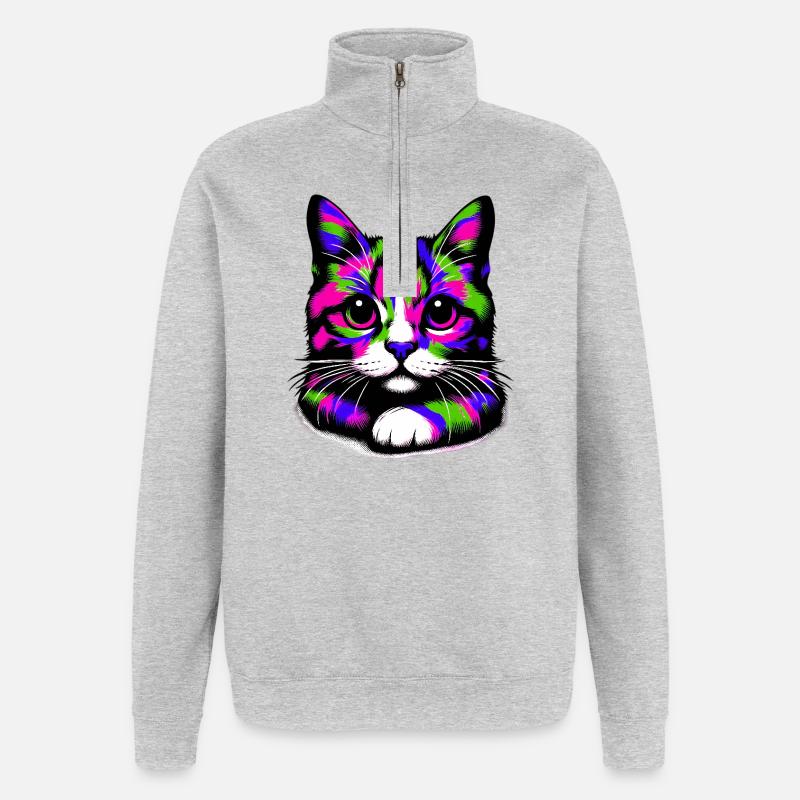 Chat - Sweat à zip 1/4 - gris chiné
