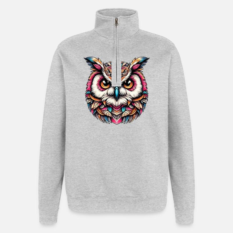 Eule - Quarter-Zip-Sweatshirt - Grau meliert