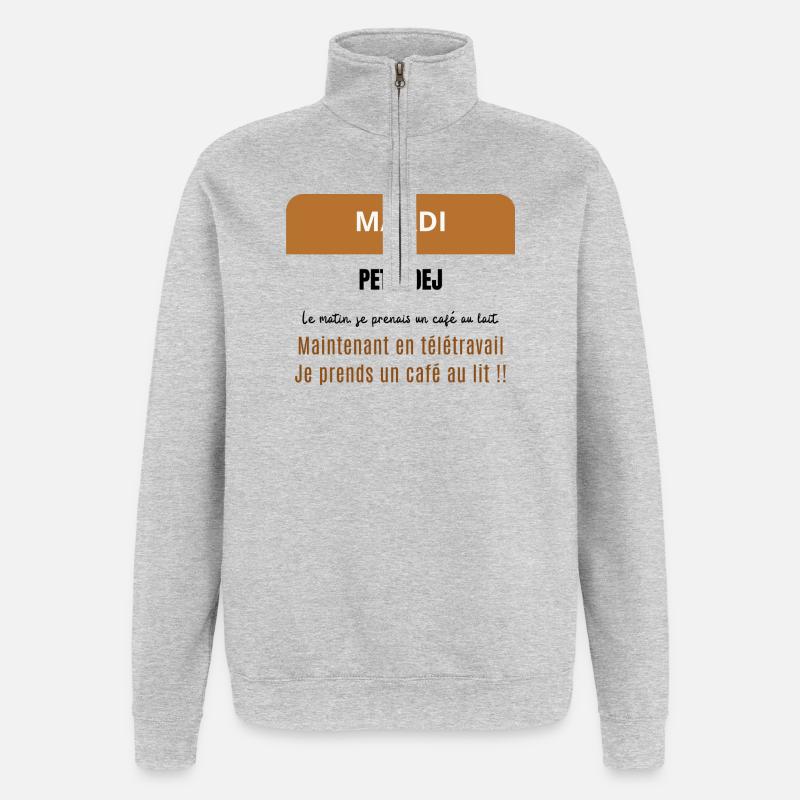 Mardi petit dej - Un café - Sweat à zip 1/4 - gris chiné