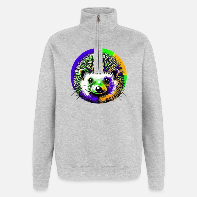 Hérisson - Sweat à zip 1/4 - gris chiné