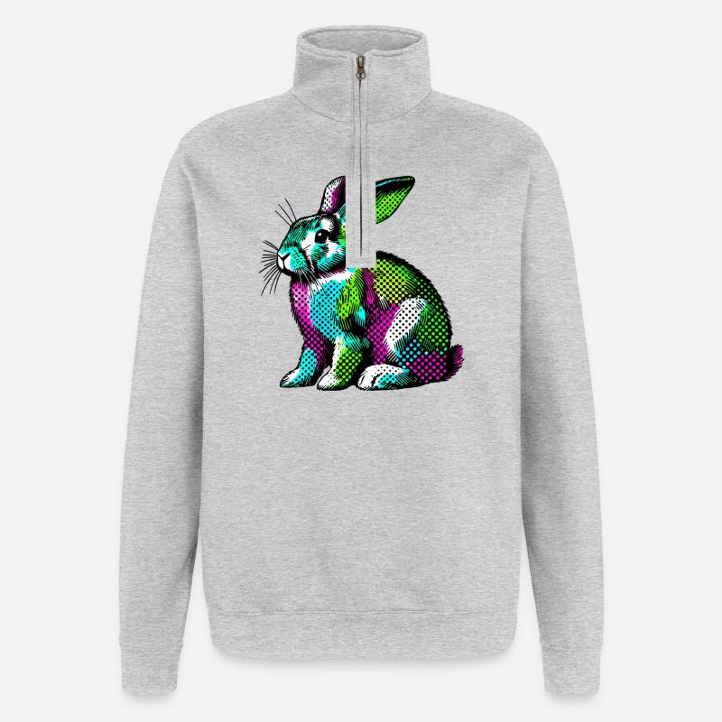 Lapin - Sweat à zip 1/4 - gris chiné