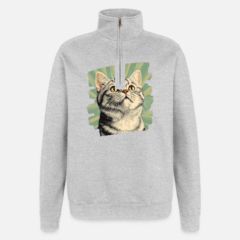 Britisch Kurzhaar Katze Retro - Quarter-Zip-Sweatshirt - Grau meliert