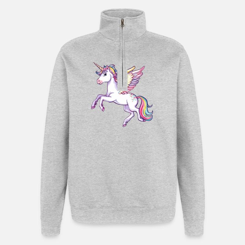 Rainbow Wings Unicorn - Quarter-Zip Sweatshirt - heather grey