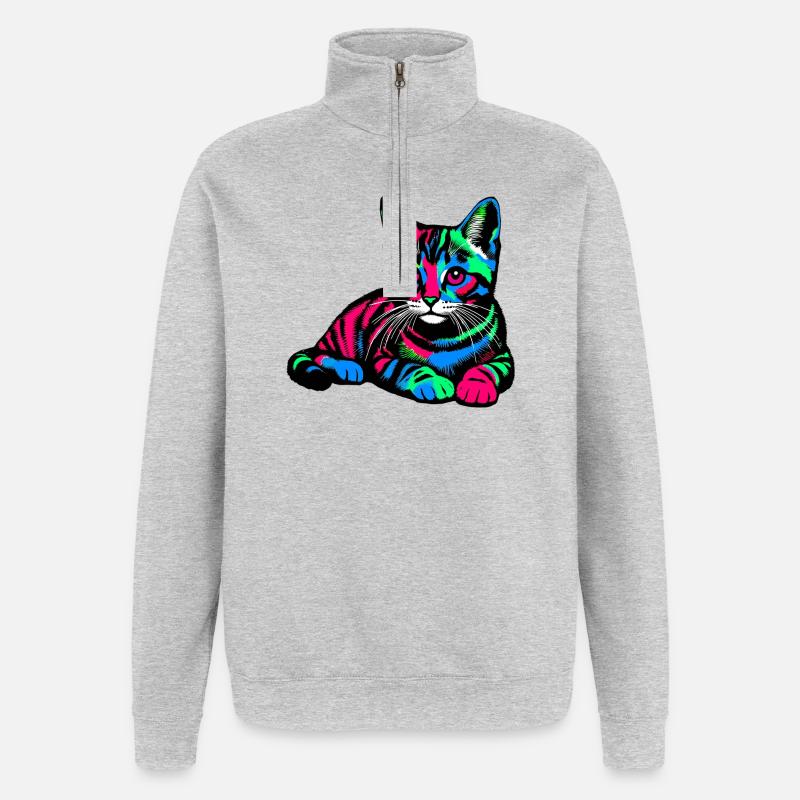 Katze - Quarter-Zip-Sweatshirt - Grau meliert