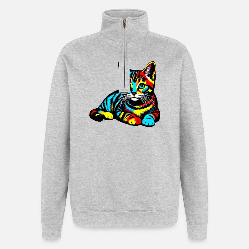 Chat - Sweat à zip 1/4 - gris chiné