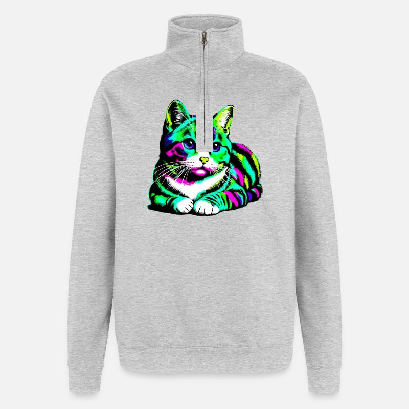 Chat - Sweat à zip 1/4 - gris chiné
