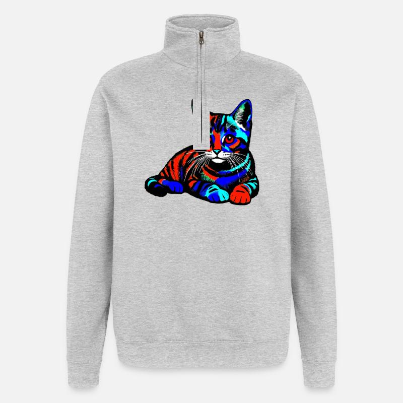 Chat - Sweat à zip 1/4 - gris chiné