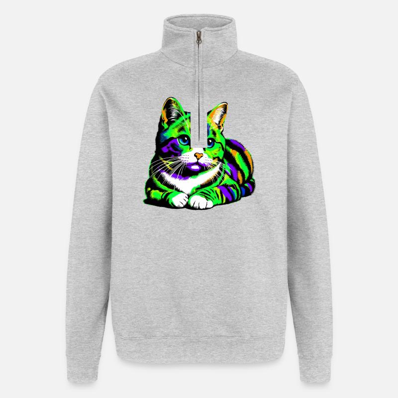 Katze - Quarter-Zip-Sweatshirt - Grau meliert
