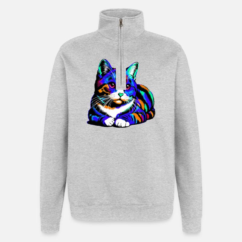Chat - Sweat à zip 1/4 - gris chiné