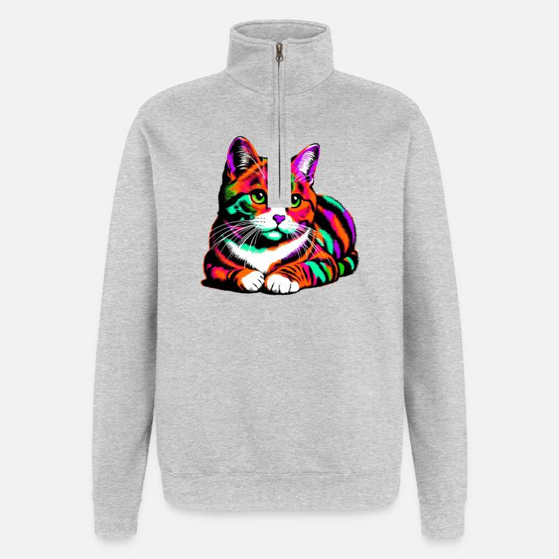 Katze - Quarter-Zip-Sweatshirt - Grau meliert