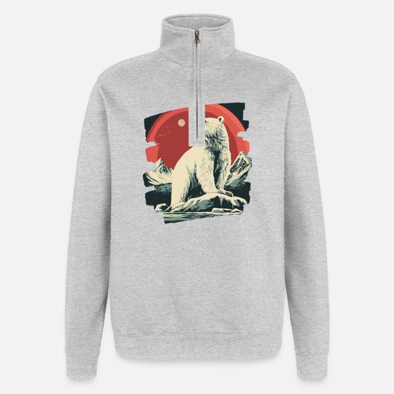 Ours glacé rétro - Sweat à zip 1/4 - gris chiné