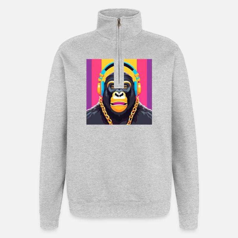 gorilla, primate, monkey - Quarter-Zip Sweatshirt - heather grey
