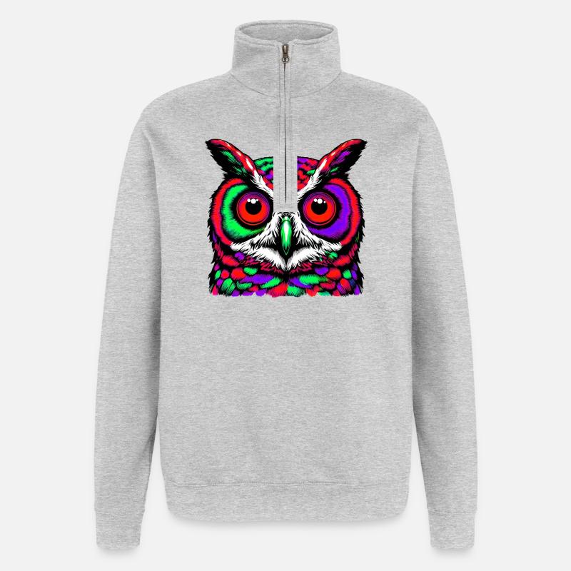 Eule - Quarter-Zip-Sweatshirt - Grau meliert