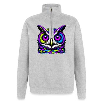 Eule - Quarter-Zip-Sweatshirt - Grau meliert - Vorne - AI Model Female 172 light (172cm) & AI Model Male 178 dark (178cm)