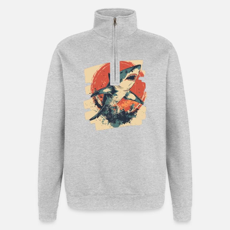 Haifisch Retro - Quarter-Zip-Sweatshirt - Grau meliert