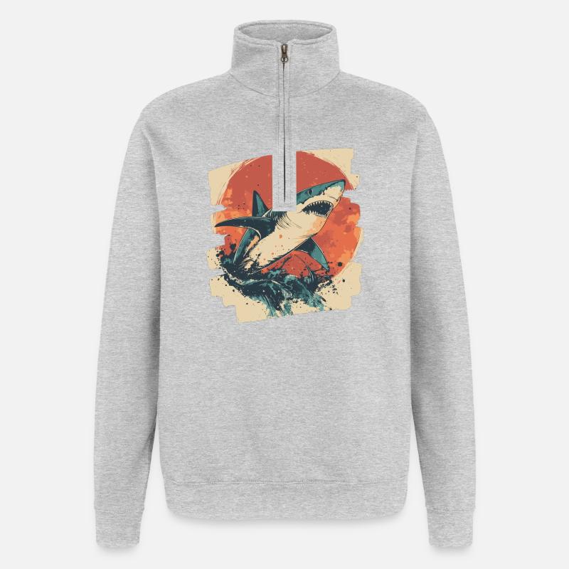 Haifisch Retro - Quarter-Zip-Sweatshirt - Grau meliert