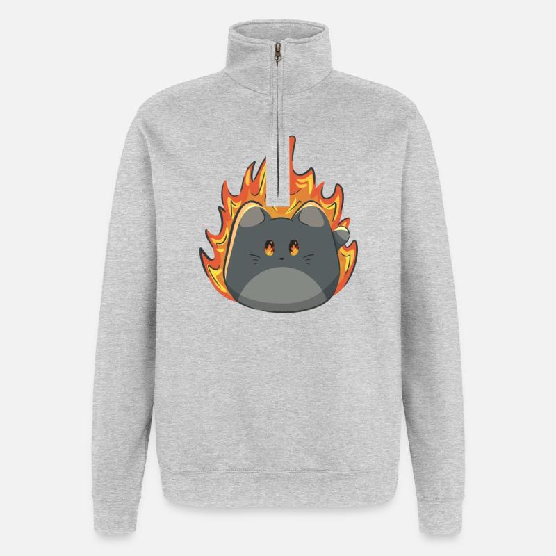 Süße Katze mit Feuer - Quarter-Zip-Sweatshirt - Grau meliert