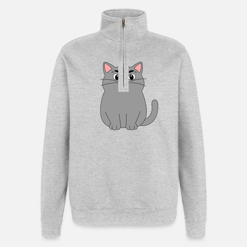 Chat gris - Sweat à zip 1/4 - gris chiné
