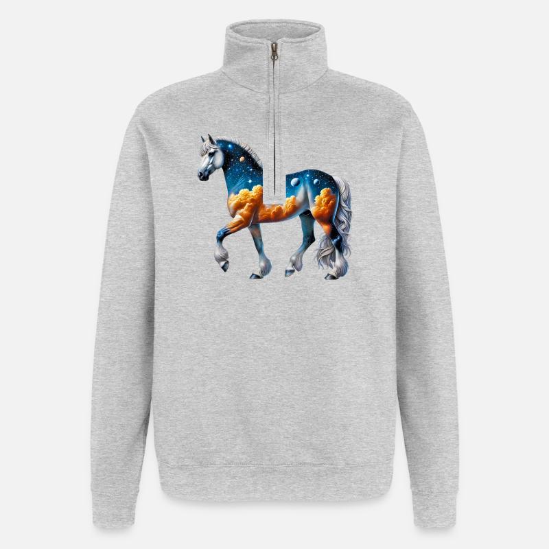 Pferd - Quarter-Zip-Sweatshirt - Grau meliert